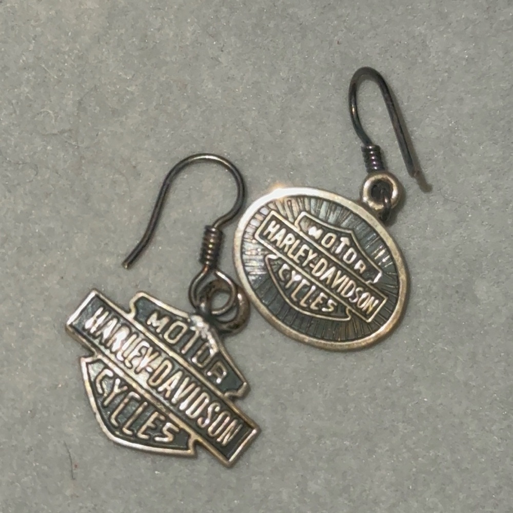 Harley-Davidson Black and Silver Logo Earrings